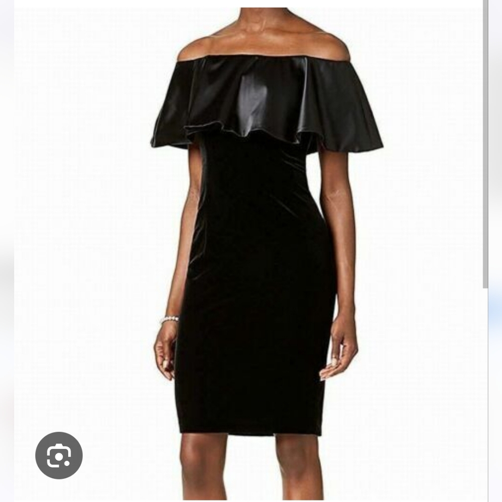 Adrianna Papell off the shoulder black dress.